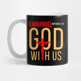 Emmanuel God with us, Jesus Cross, Christian Bible Verse Quote Mug